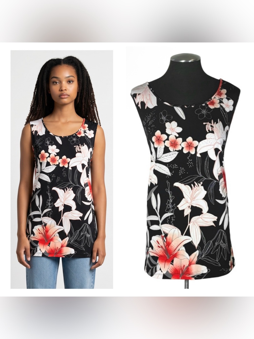 🆕 IMAN Global Chic – Sleeveless Floral Resort Stretch Tank Top – Size 2X – NWT